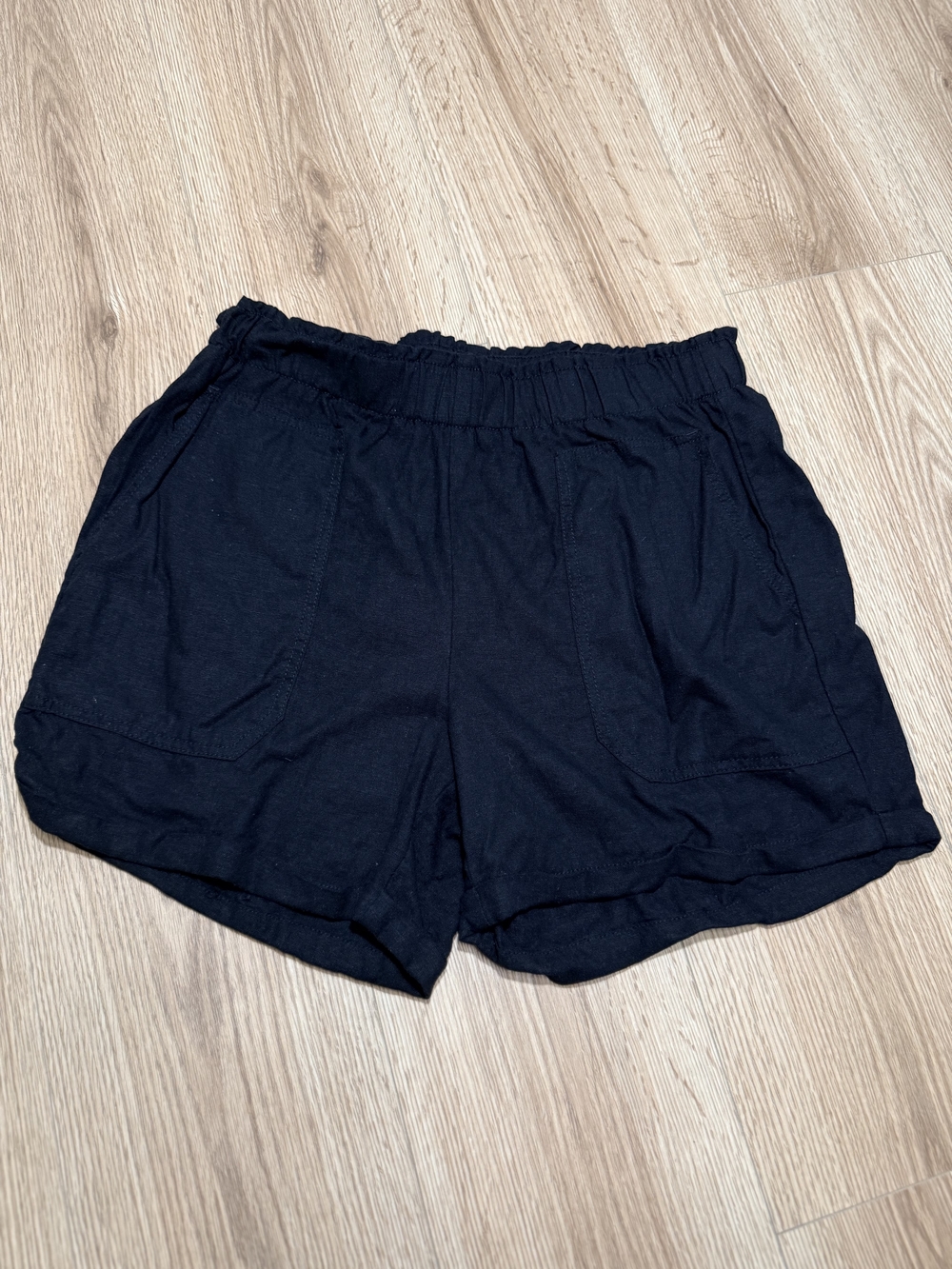 Briggs New York Linen Black High-Waist Elastic Pocket Shorts